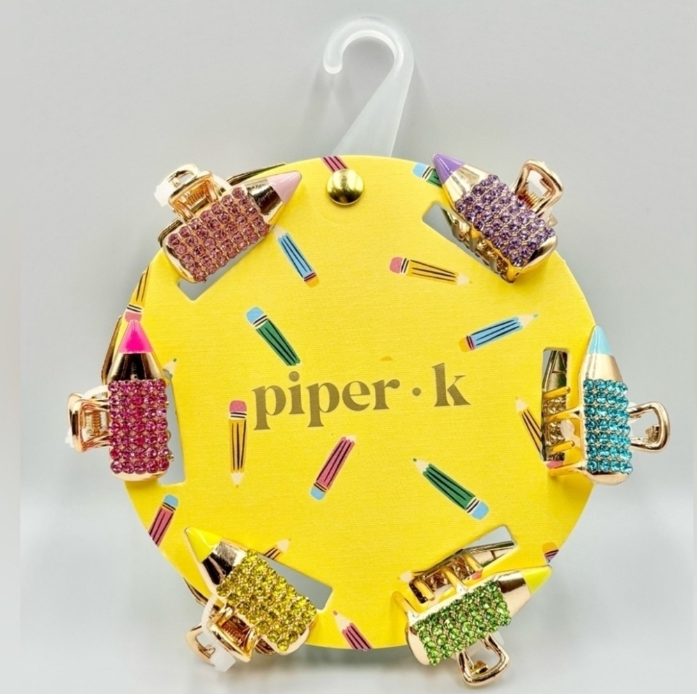 ✏️🔹️ Piper K Muliticolor Metal  Hair Pencil Rhinestone Clips Set ✨️✏️